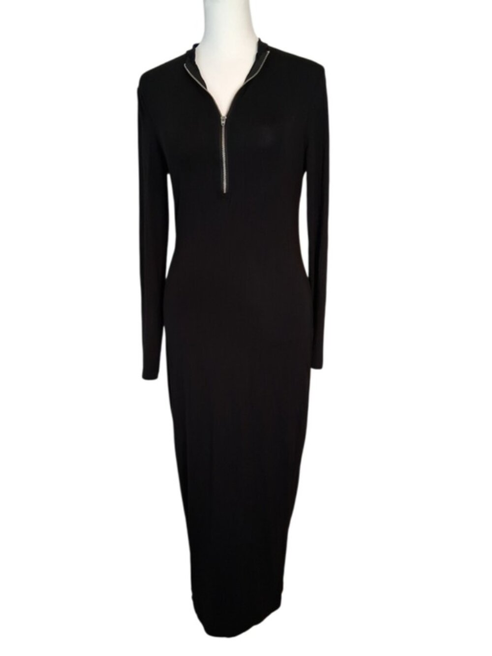 SHEIN Bundle Long-Sleeve Zip-Front Maxi Dress in Black and Brown - Picture 3 of 8